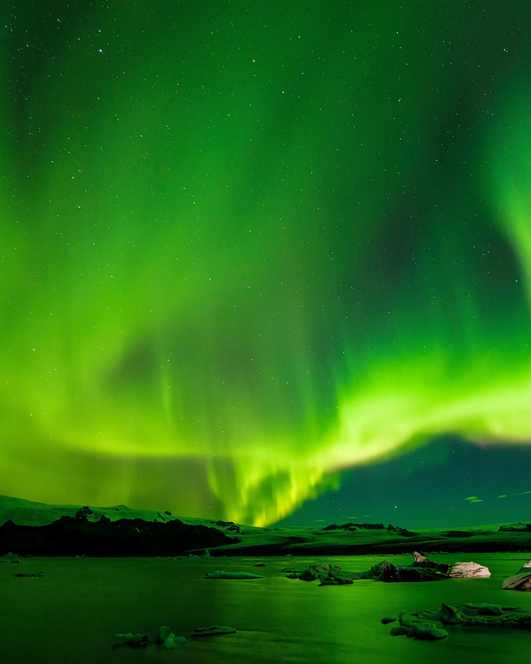 Aurora Boreal em Jökulsárlón, Islândia