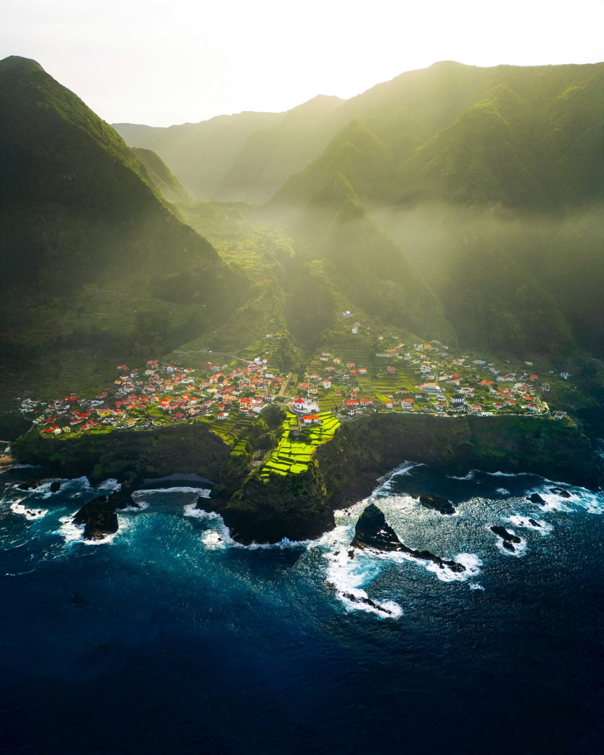 Coastal village between the mountains and ocean in Madeira