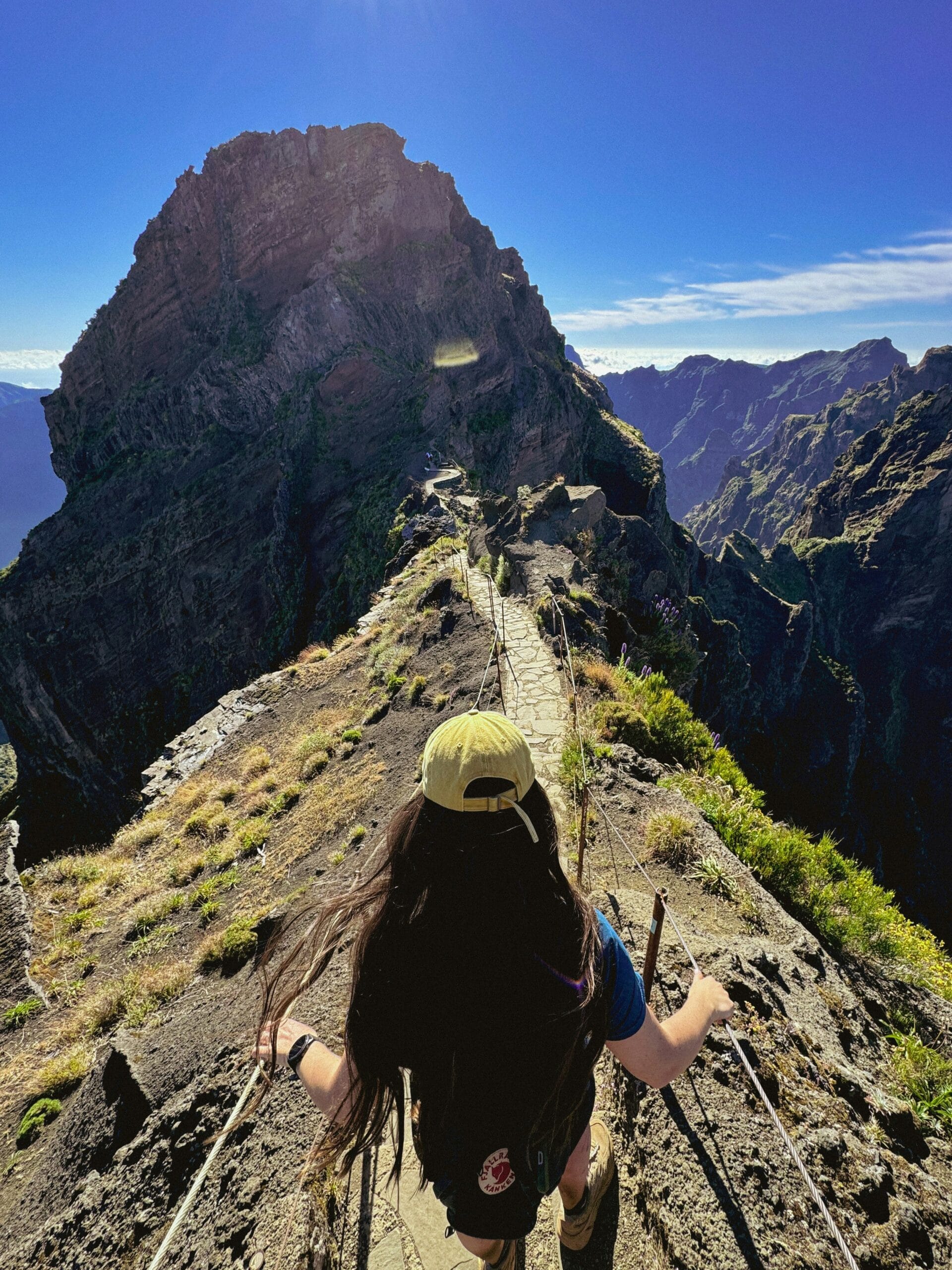 Traveller hiking through the mountains of Madeira